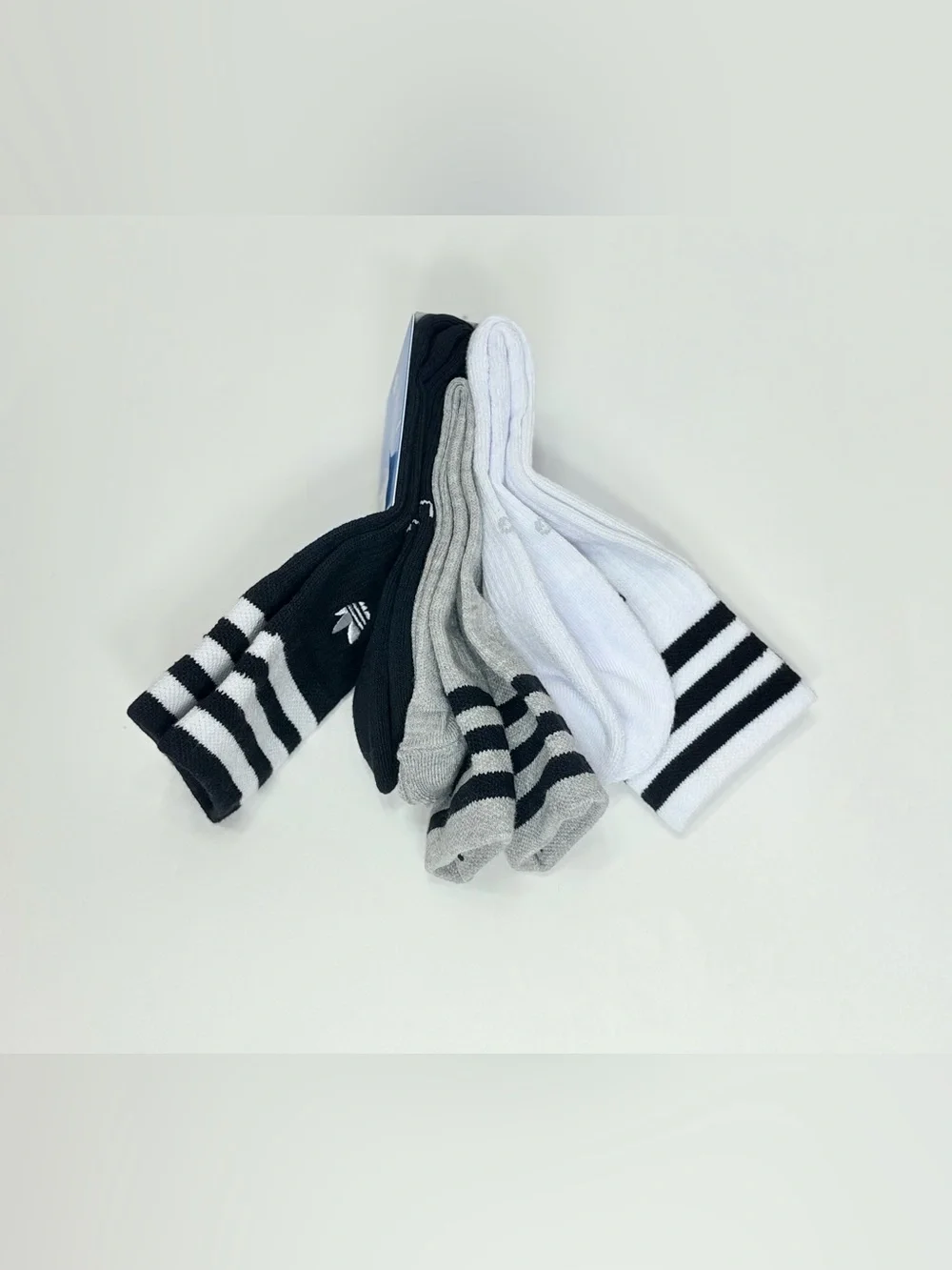 adidas Originals 3-Pack Roller Crew Socks in Black, White & Gray with Trefoil